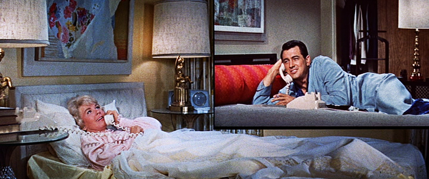 Doris Day, Rock Hudson share a party line in "Pillow Talk."