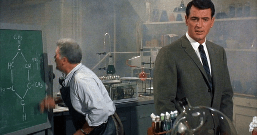 Rock Hudson in the lab of Dr. Linus Tyler, who is desperately trying to create Vip.