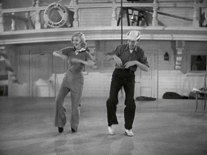 Ginger Rogers and Fred Astaire dance on a Navy ship.