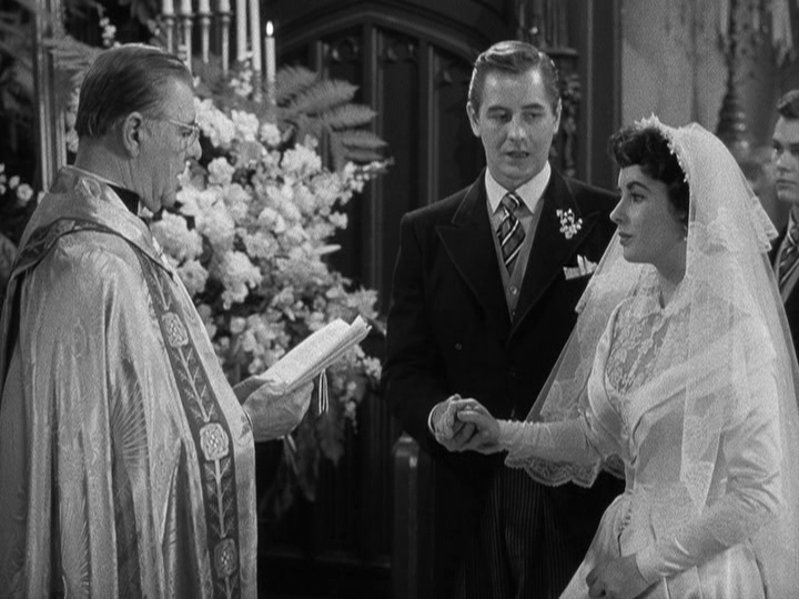 Buckley (Don Taylor) and Kay (Elizabeth Taylor) get married in Father of the Bride