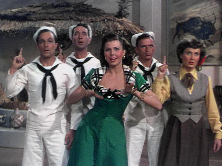 Gene Kelly, Jules Munshin, Ann Miller, Frank Sinatra, Betty Garrett dance in On the Town